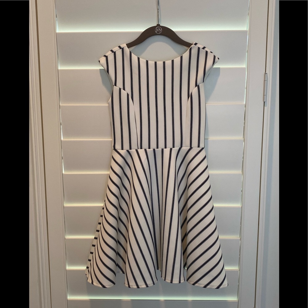 Un Deux Trois White and Navy Cap Sleeve Dress